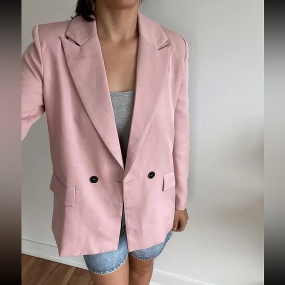 Pink fully lined Double Breasted Lapel Neck Blazer - Picture 7 of 12